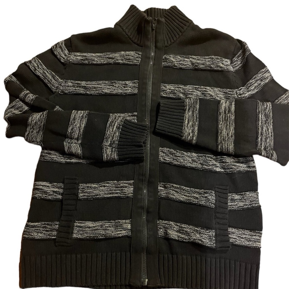 Bar iii  grey striped full zip sweater medium